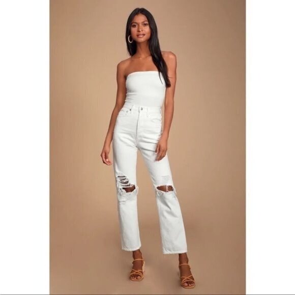 AGOLDE 90s Mid Rise Loose Fit Button Fly Distressed Jeans White Out Size 27 - Picture 1 of 10